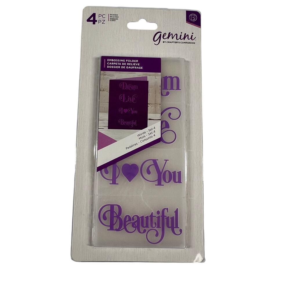 GEMINI Embossing Folders Dream Live I Love You Beautiful Words Set of 4